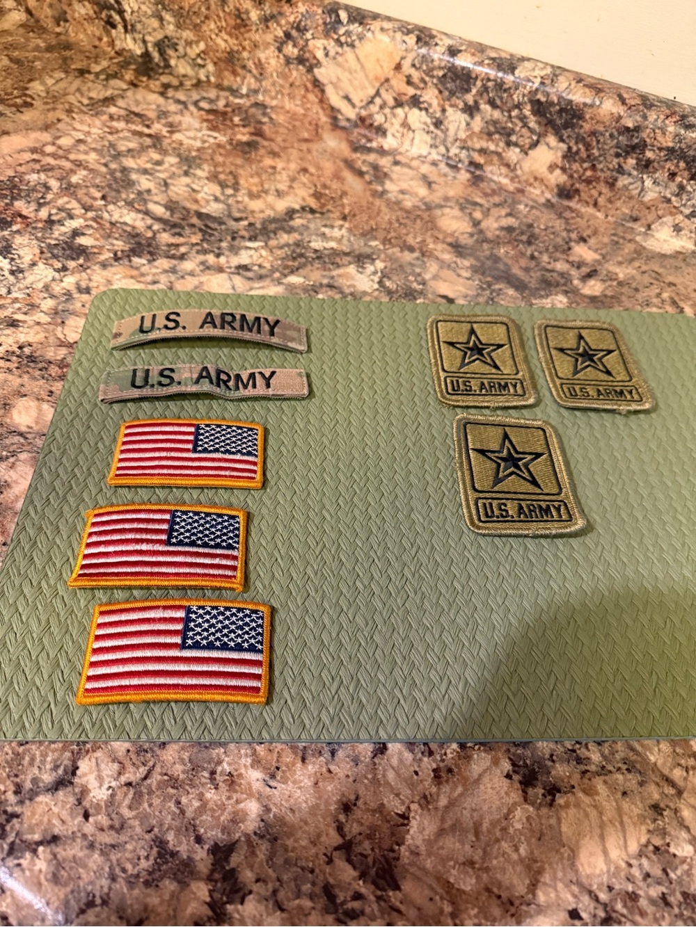 U.S. Army Olive Green and Gold Embroidered Patch Set with American Flags